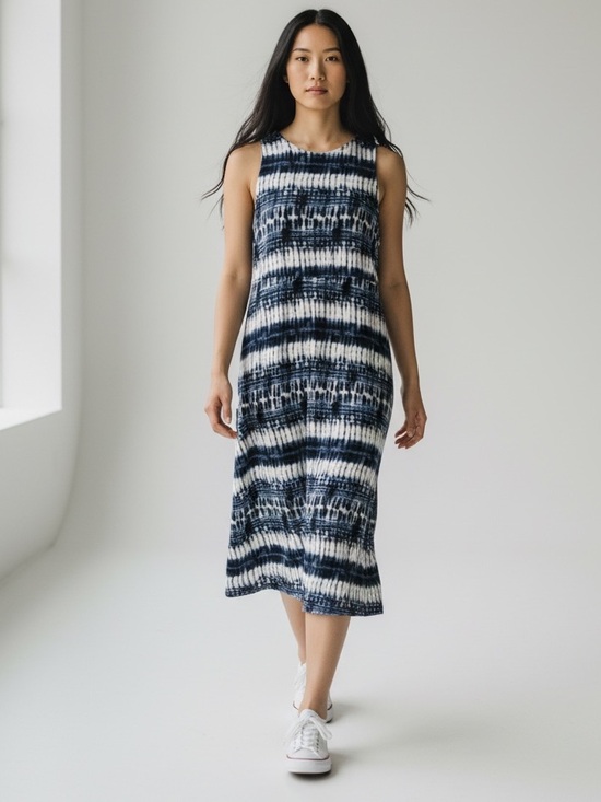 Athleta Dresses & Skirts - ATHLETA women’s  Modal Navy and White maxi Dress Size Small stripe print tank